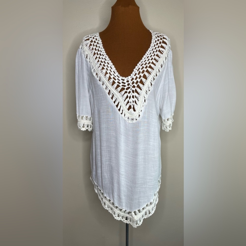 Chelsea & Theodore White Crochet Pullover Blouse Size 1X